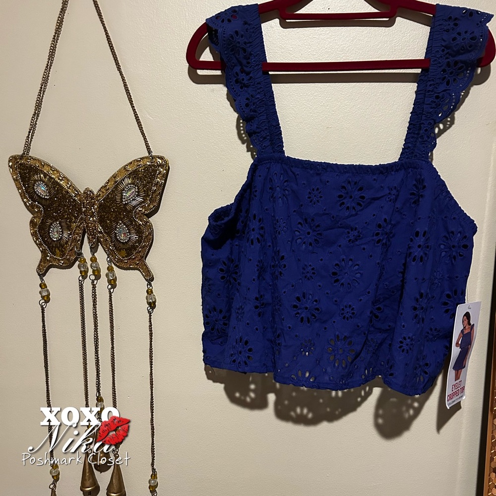 Celebrity Pink Blue Eyelet Crop Top - Size XXL